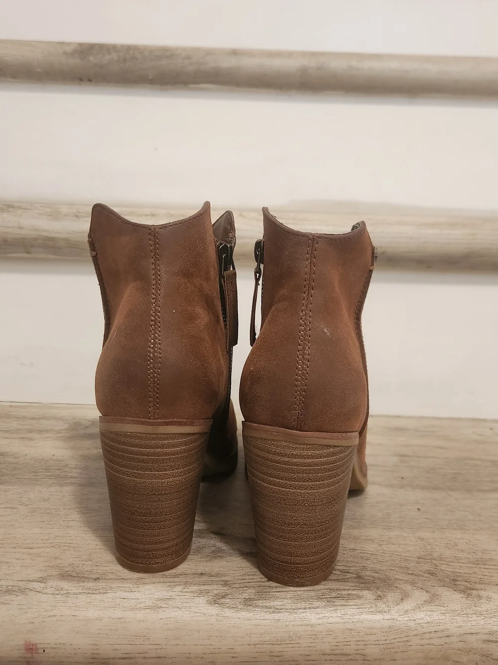 MIA Chestnut Brown Suede Ankle Booties with Block Heel